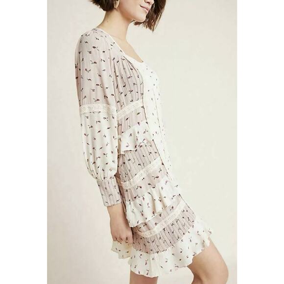 Anthropologie Seen Worn Kept Dress Small Ruffles Long Sleeve Open Floral Pink - Picture 3 of 16